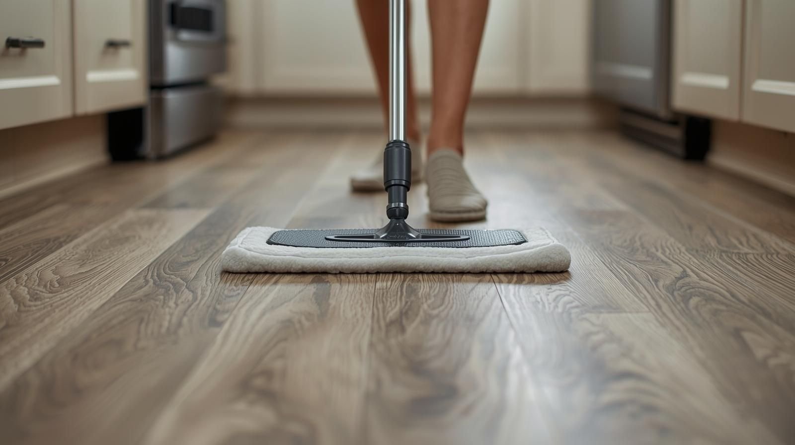 Someone cleaning their luxury vinyl flooring