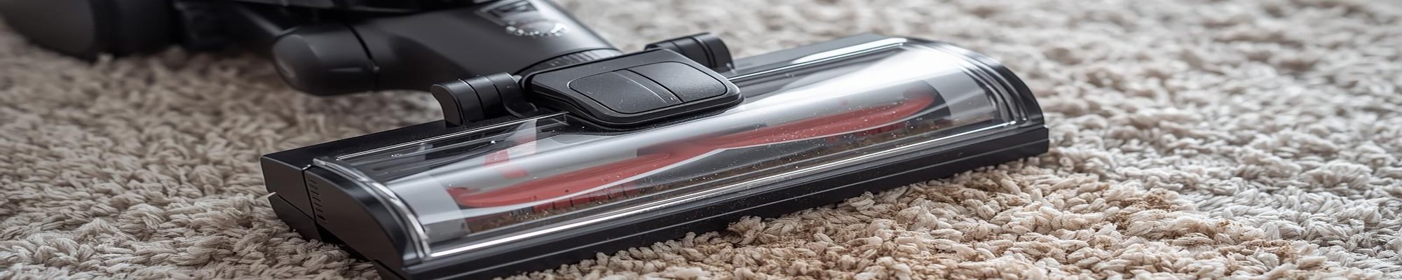 A vacuum approaching coffee grinds on a neutral colored carpet